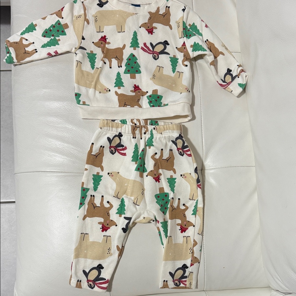 Old Navy Kids Pajama Set with Reindeer and Tree Print